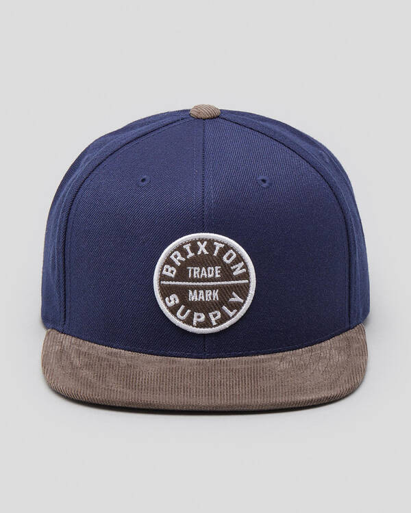Brixton Oath III Snapback Cap in Navy/Deep Brown