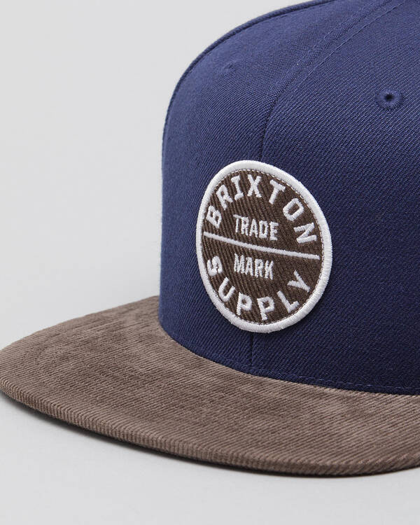 Brixton Oath III Snapback Cap in Navy/Deep Brown