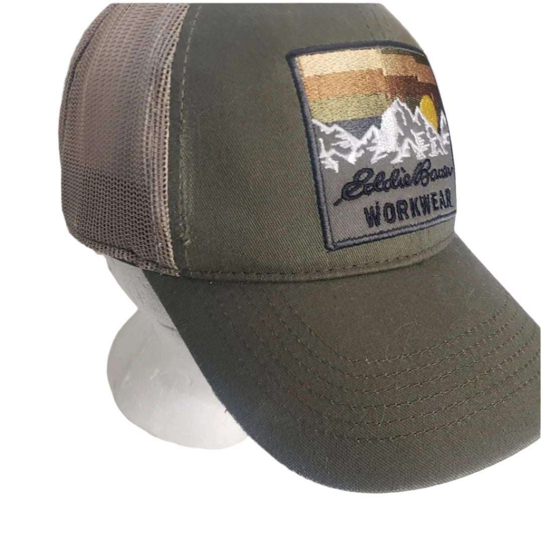 Eddie Bauer- Olive Trucker Hat Workwear Mountain Hiking Outdoor Gorpcore