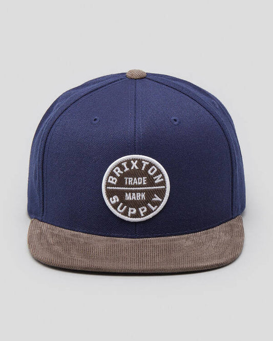 Brixton Oath III Snapback Cap in Navy/Deep Brown