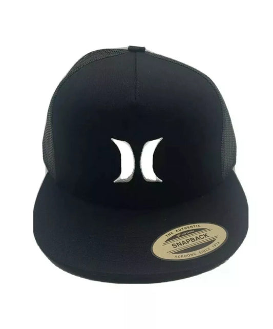 Hurley Men's Icon Solid Flat Trucker Mesh Surf Skate Black Hat Cap Snapback